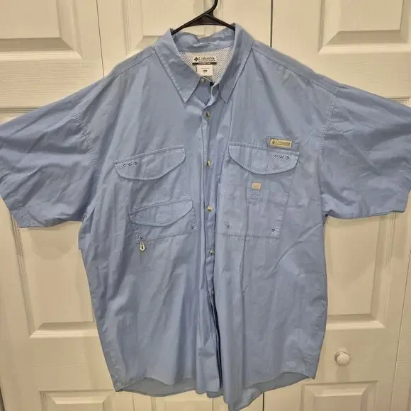Columbia PFG Shirt Mens 2XL Blue Bonehead Fishing Short Sleeve Vent Pockets Defs - Picture 12 of 12